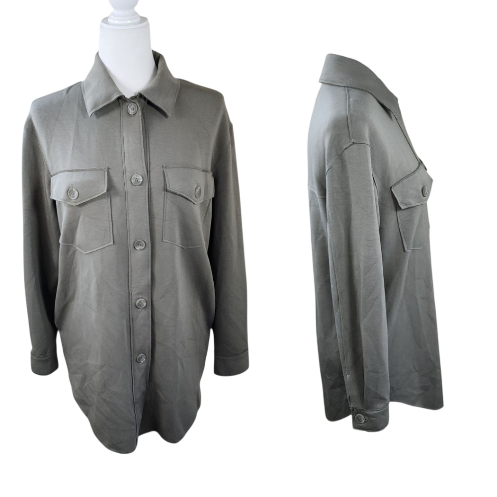 Joie Stretch Utility Shacket Button Down Olive Green Oversized Fit Size XS - Picture 4 of 16
